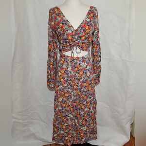 H&M Sz L floral print blouse, Sz 12 floral print skirt w/split on left side